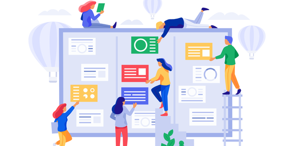 illustration of computer screen with a project management kanban board